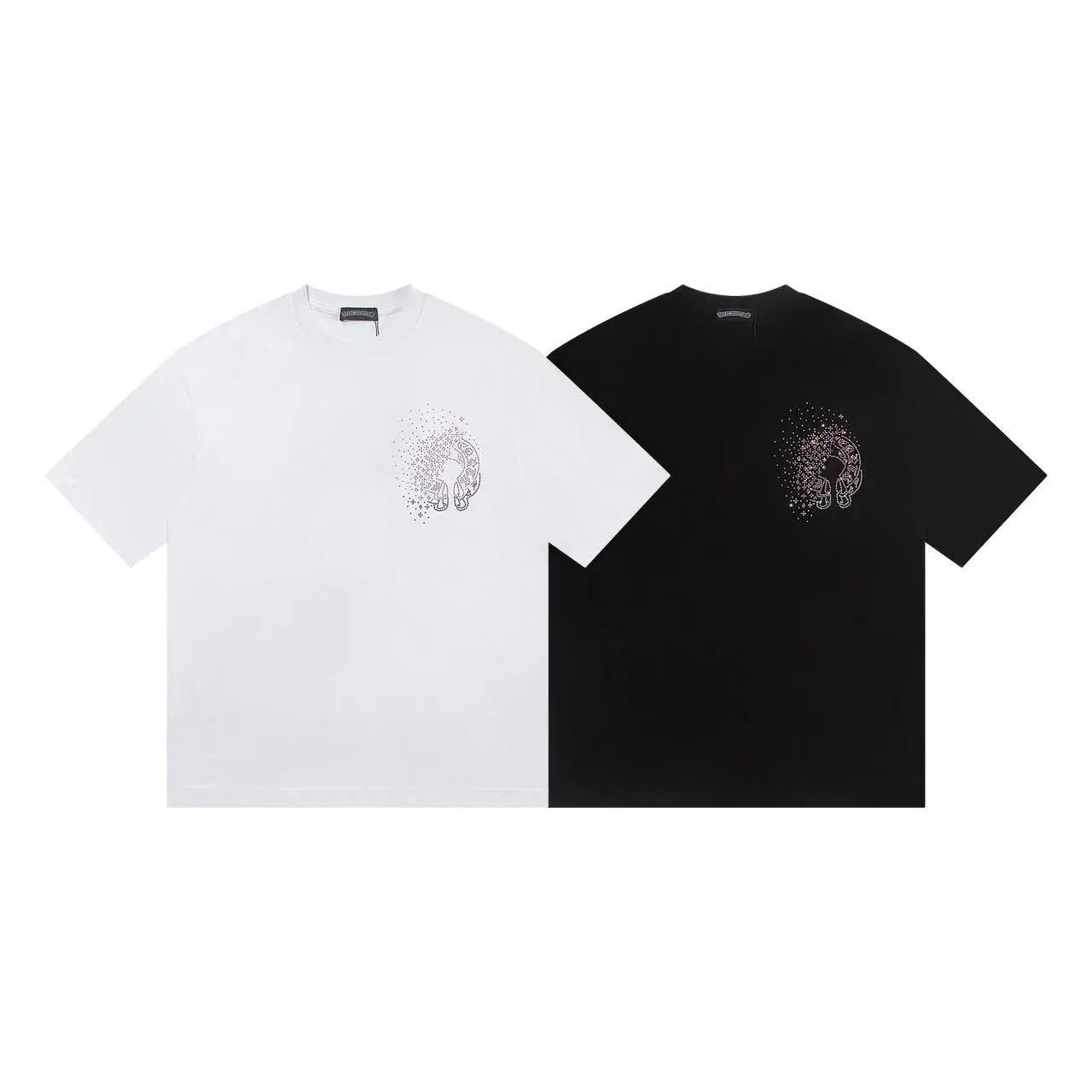 Design Crystal Embellished Splatter Print T-Shirt Black - 7