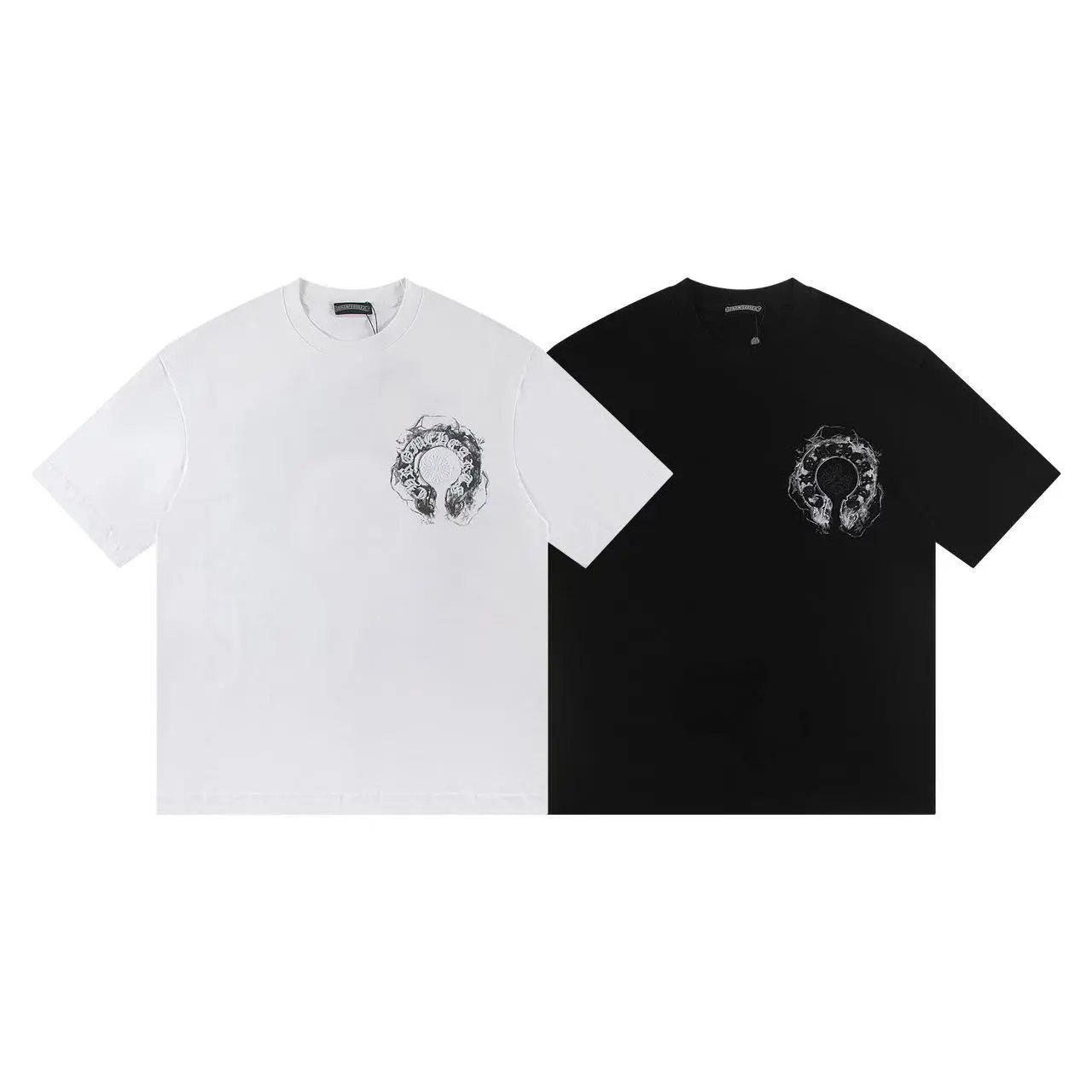 Design Crystal Embellished Splatter Print T-Shirt Black - 10