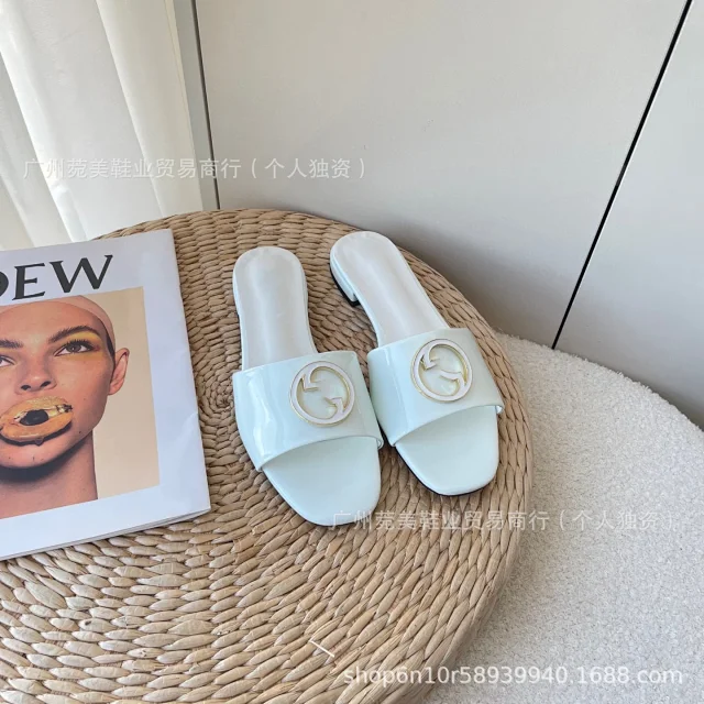 Gucci Slippers Patent Slide with Double-G Emblem product detail image 7