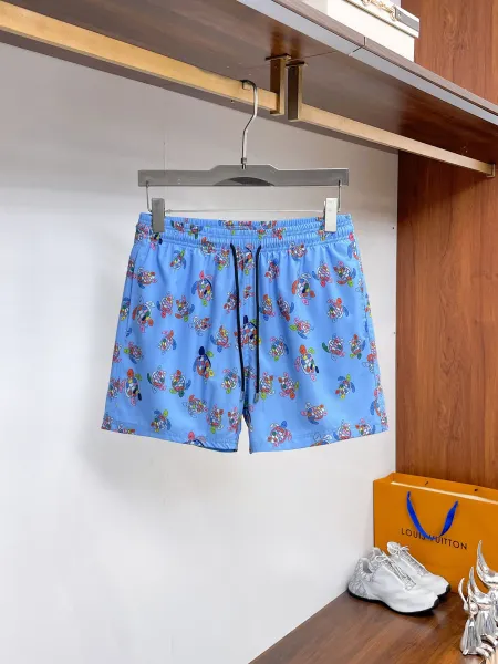 Design Denim Print Drawstring Shorts Blue - 6