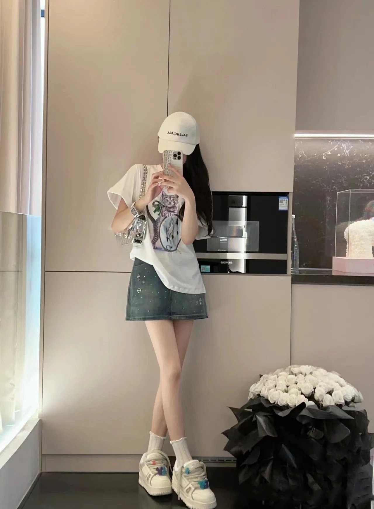 Comme des Garçons Play Cat Print Olive Green T-Shirt - 26