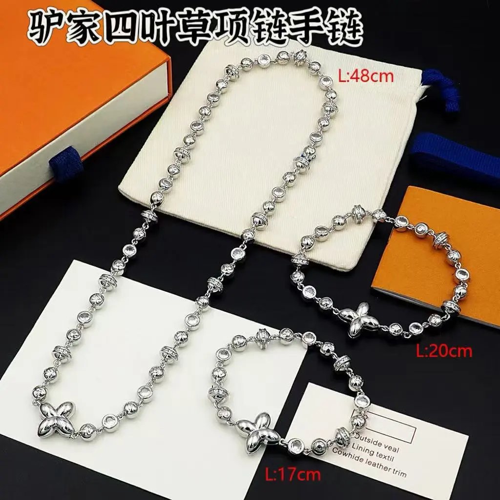 Design Four-Leaf Clover Charm Bracelet Silver Tone with Crystal Beads Men's Accessory Jewelry - 3
