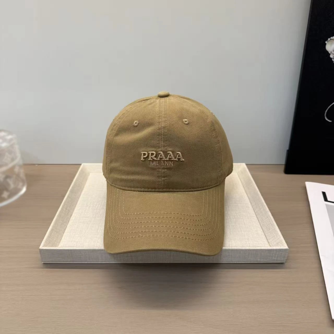 Prada Milano Embroidered Beige Baseball Cap Hats - 2
