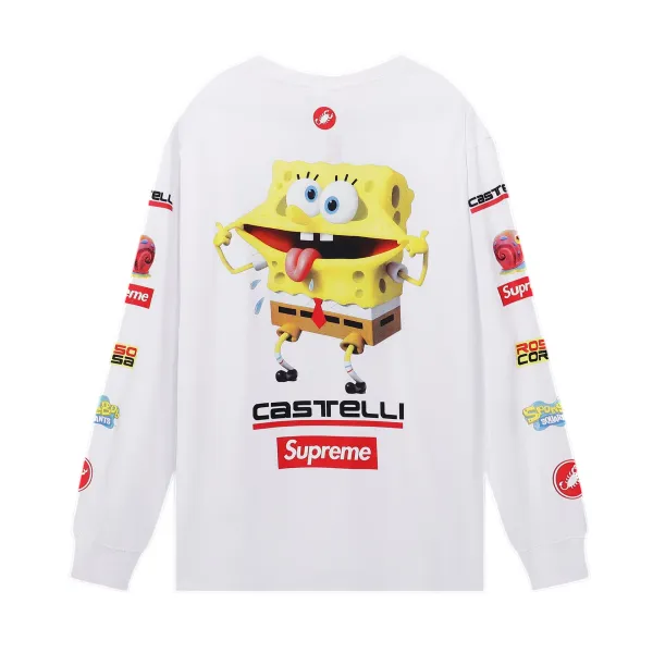 Supreme x Castelli x SpongeBob SquarePants Long Sleeve T-Shirt White - 1
