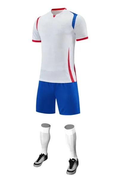 Design Soccer Kit White Blue Red Jersey Shorts Socks Set Activewear - 1