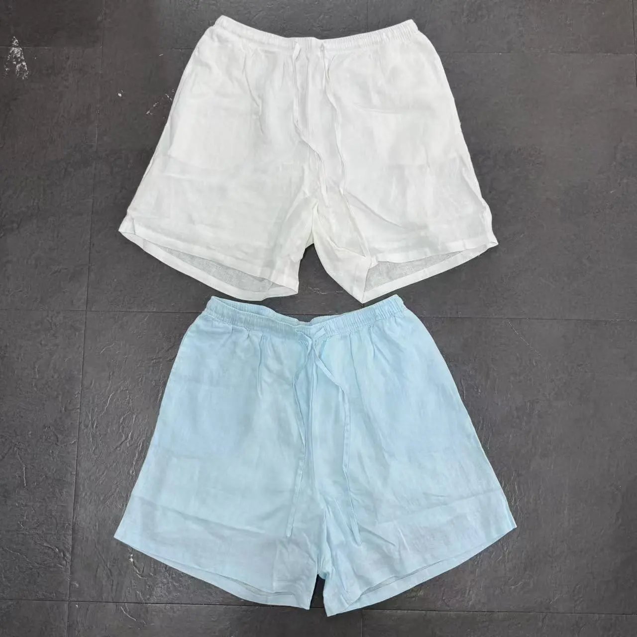 Design Linen Drawstring Waist Pants White - 12