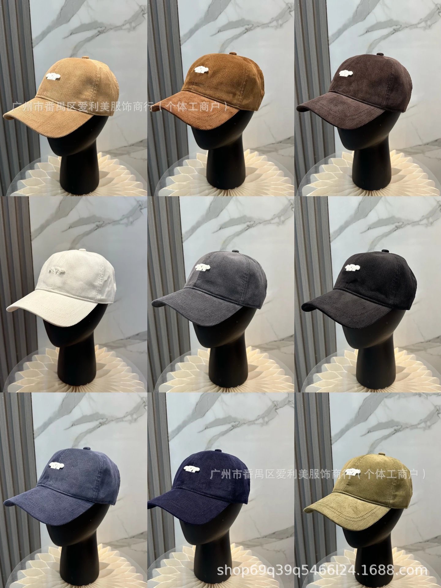 Design Corduroy Baseball Cap Navy with White Embroidered Logo - 3