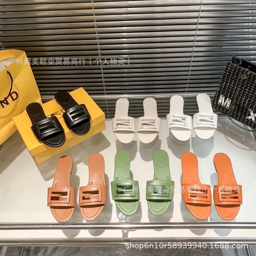 Fendi FF Logo Slide Sandals Olive Green Slippers - 3