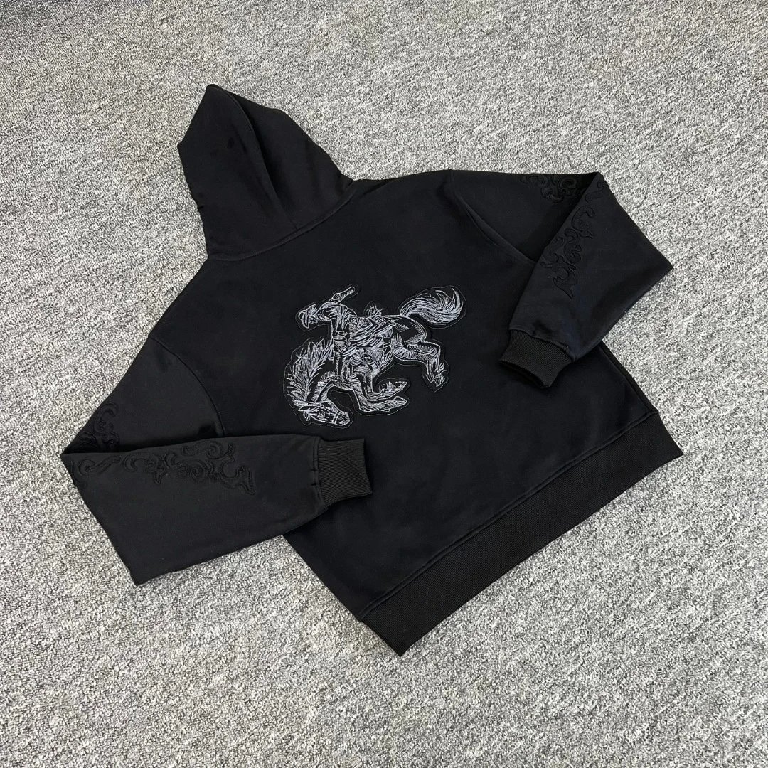 Design Embroidered Black Hoodie and Sweatpants Set - 26