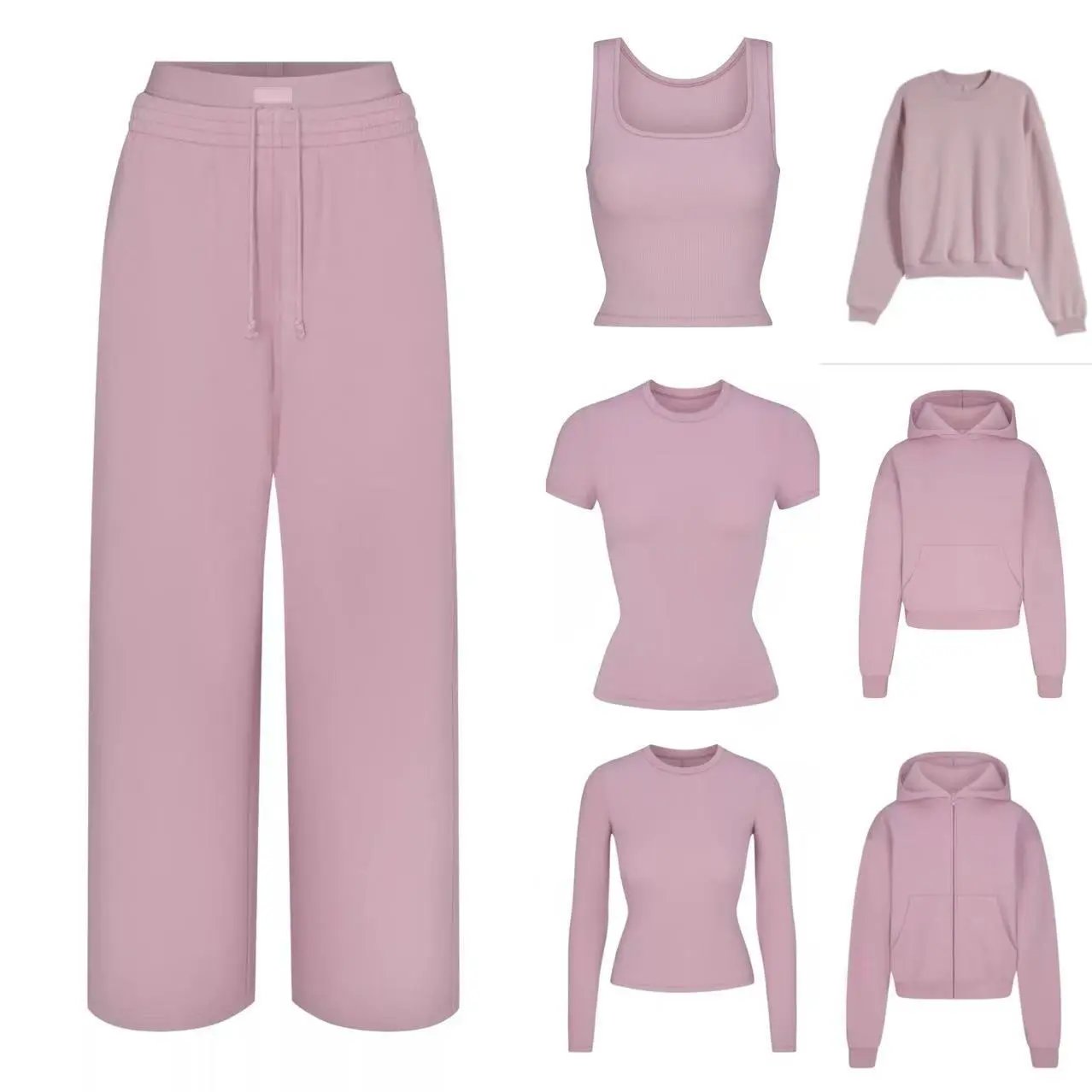 Design Ribbed Long Sleeve Crop Top Dusty Pink - 2