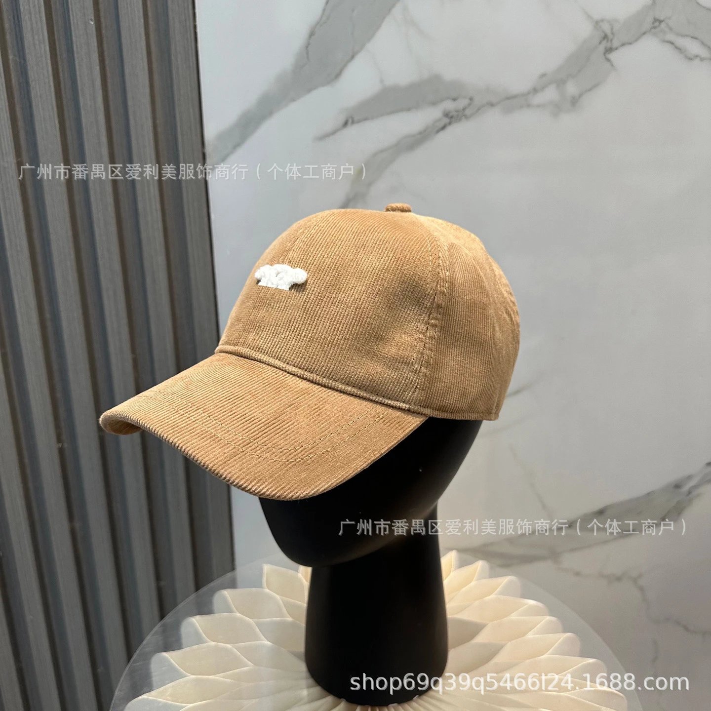 Design Corduroy Baseball Cap Navy with White Embroidered Logo - 5