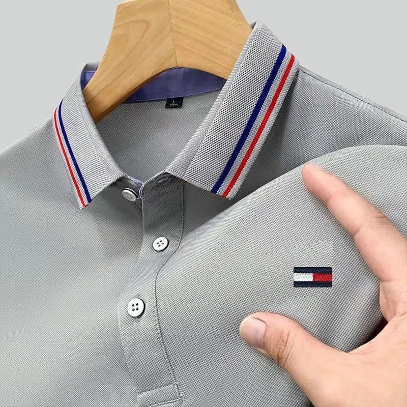 Design Polo Shirt Black with Red-White Trim and Flag Logo Tops Polo - 3