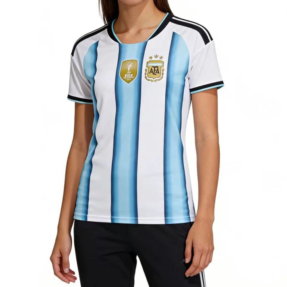 Design Argentina National Team 2022 World Cup Champion Home Jersey Blue and White Striped Jersey - 6