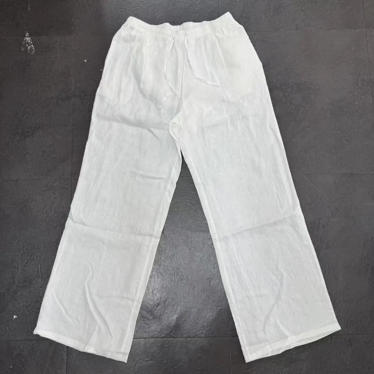 Design Linen Drawstring Waist Pants White - 21