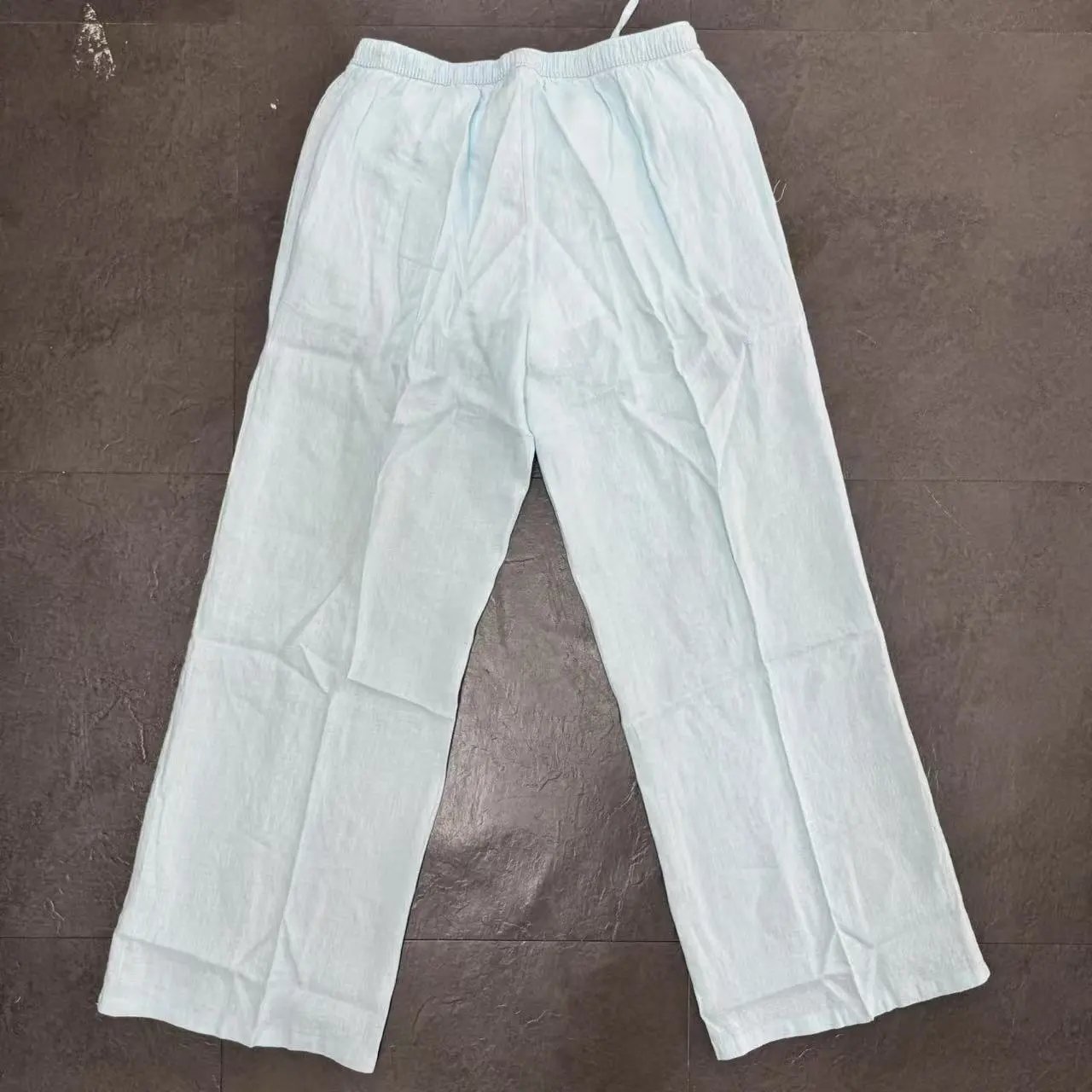 Design Linen Drawstring Waist Pants White - 25