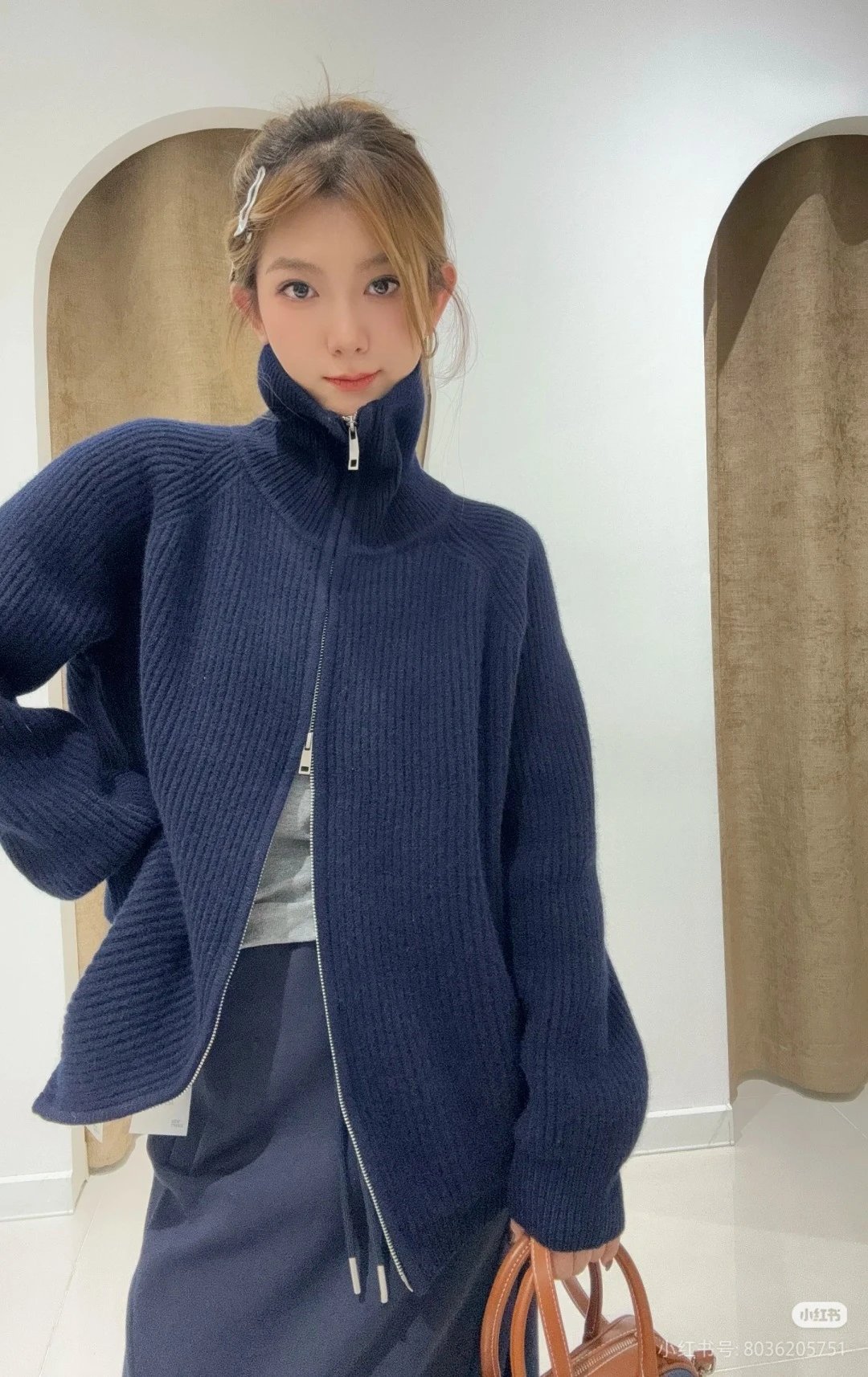 Design Ribbed Zip-Neck Sweater Black - 26