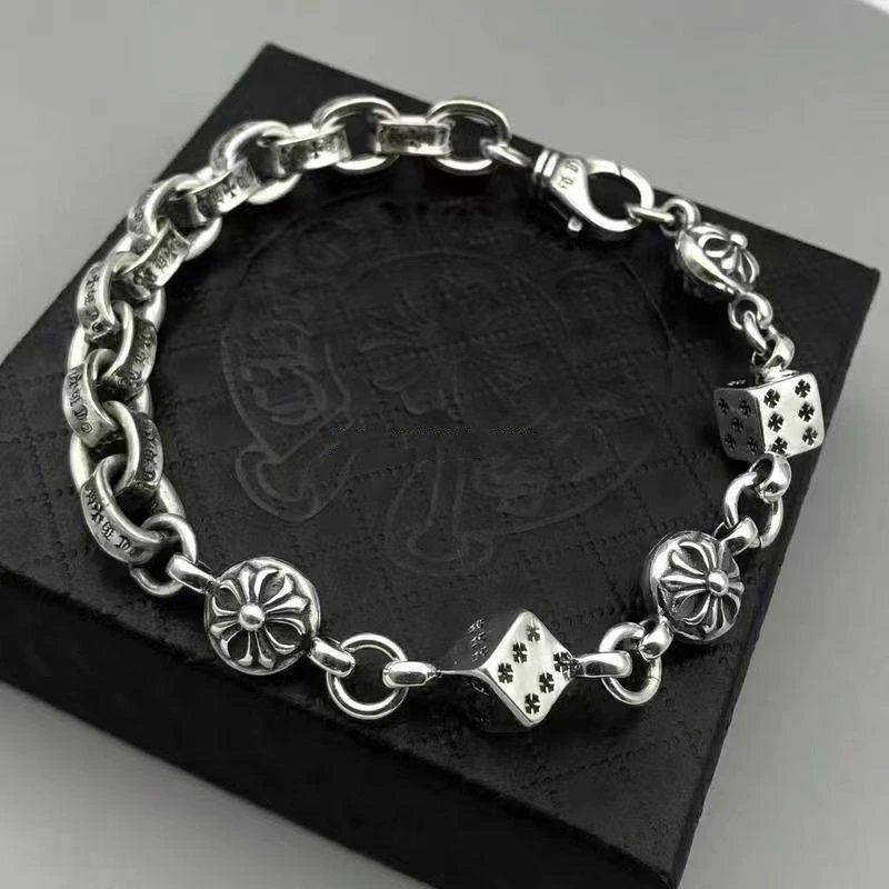 Chrome Hearts Half Flower Chain Silver Bracelet Jewelry - 2