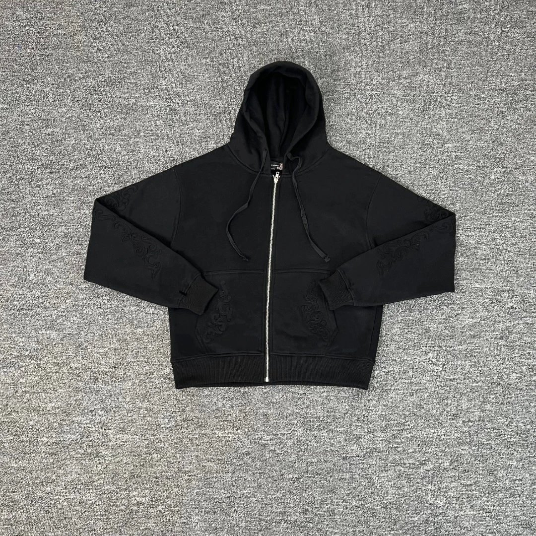 Design Embroidered Black Hoodie and Sweatpants Set - 25