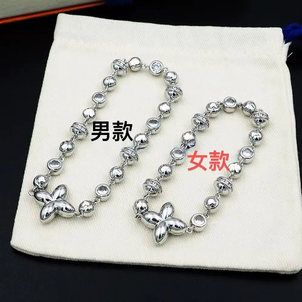 Design Four-Leaf Clover Charm Bracelet Silver Tone with Crystal Beads Men's Accessory Jewelry - 4