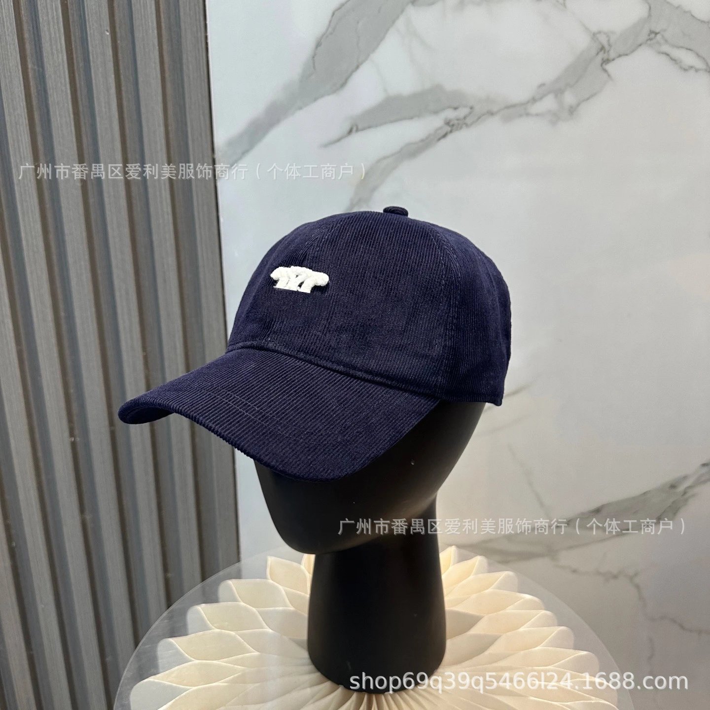 Design Corduroy Baseball Cap Navy with White Embroidered Logo - 10