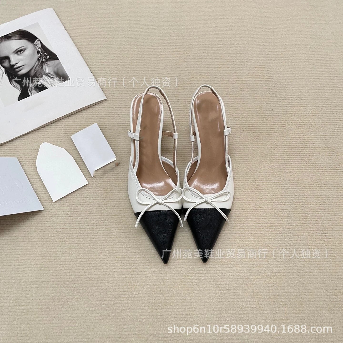 Design Pointed-Toe Slingback Heels with Bow Detail White Heels - 7