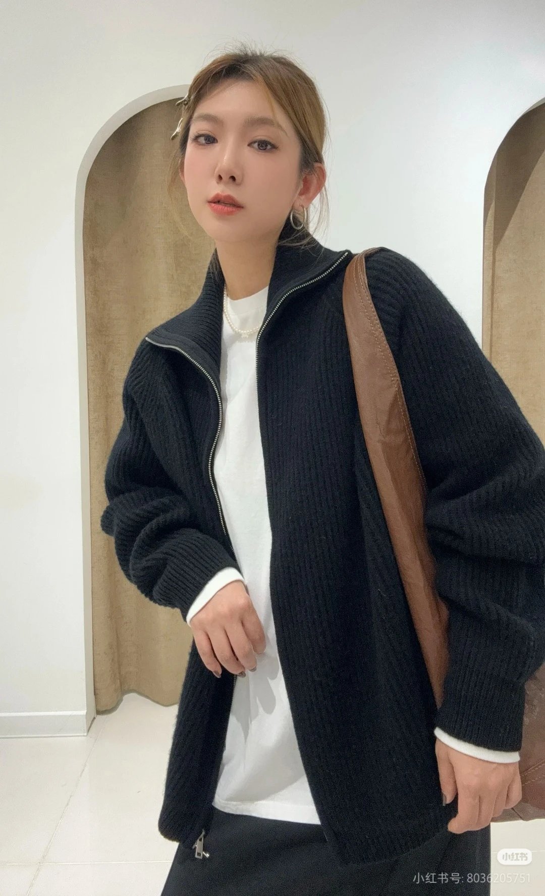 Design Ribbed Zip-Neck Sweater Black - 29