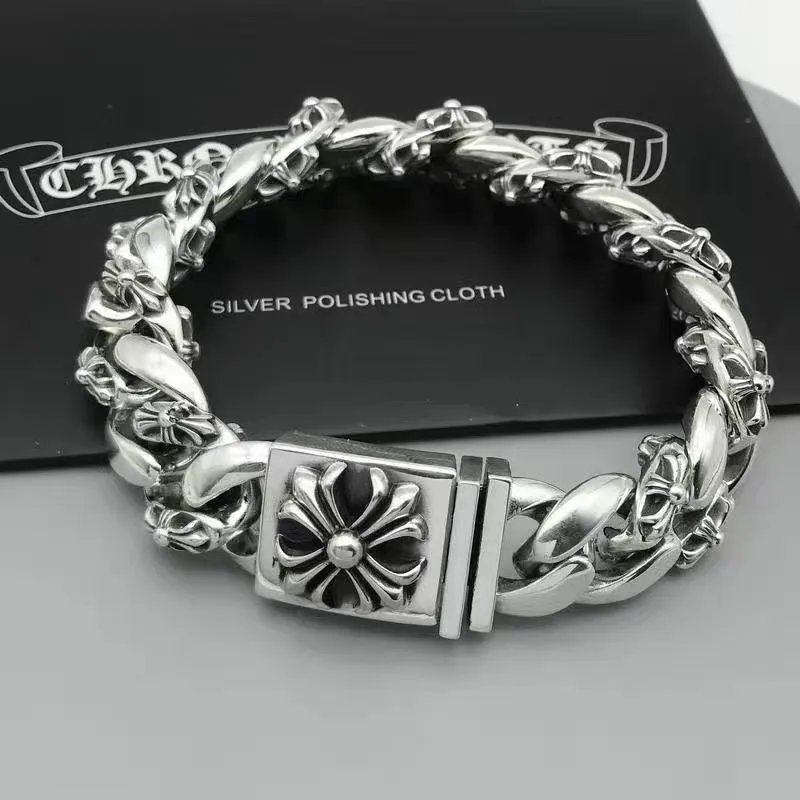Chrome Hearts Half Flower Chain Silver Bracelet Jewelry - 16
