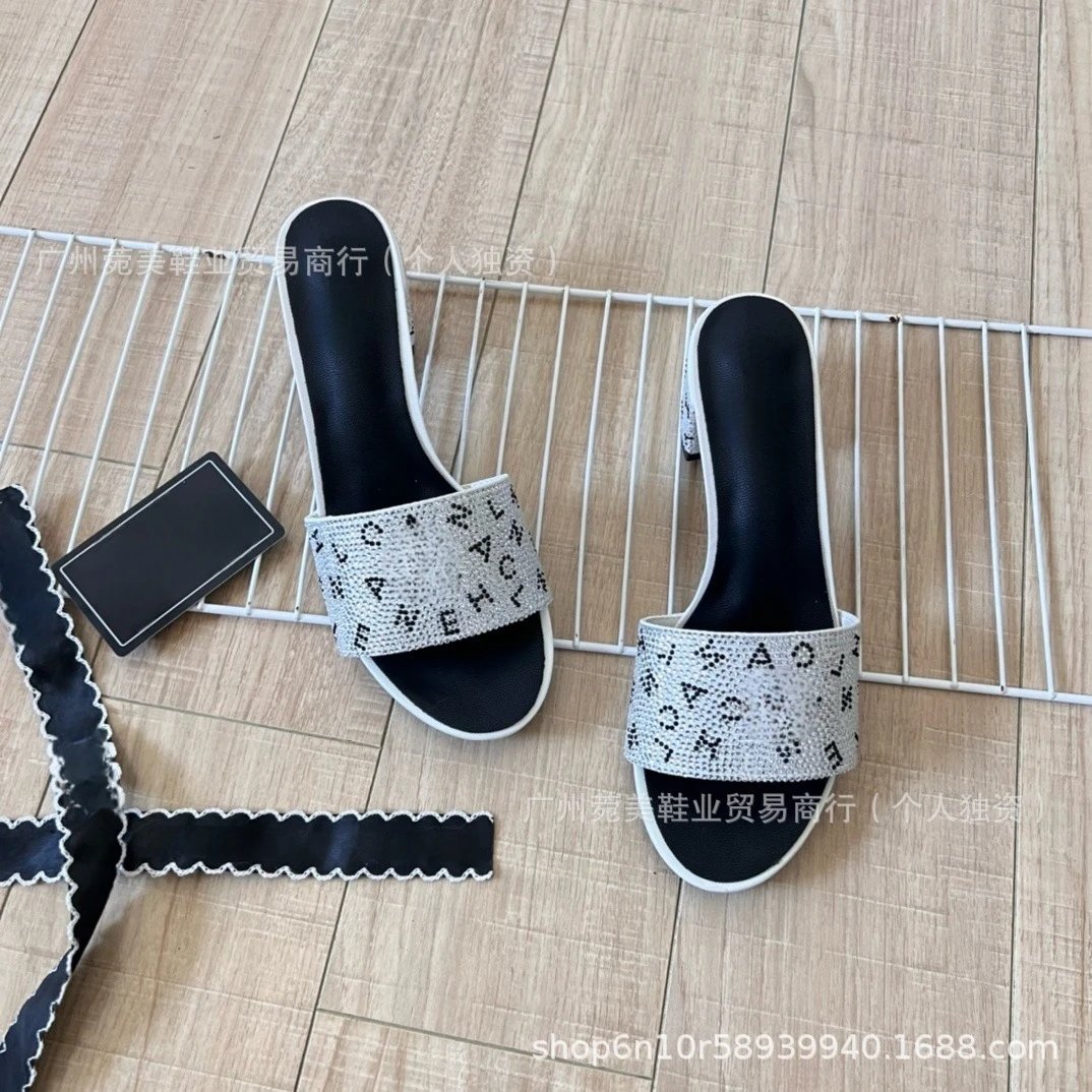 Design Crystal-Embellished Logo Slide Sandals Black and Silver Slippers - 4