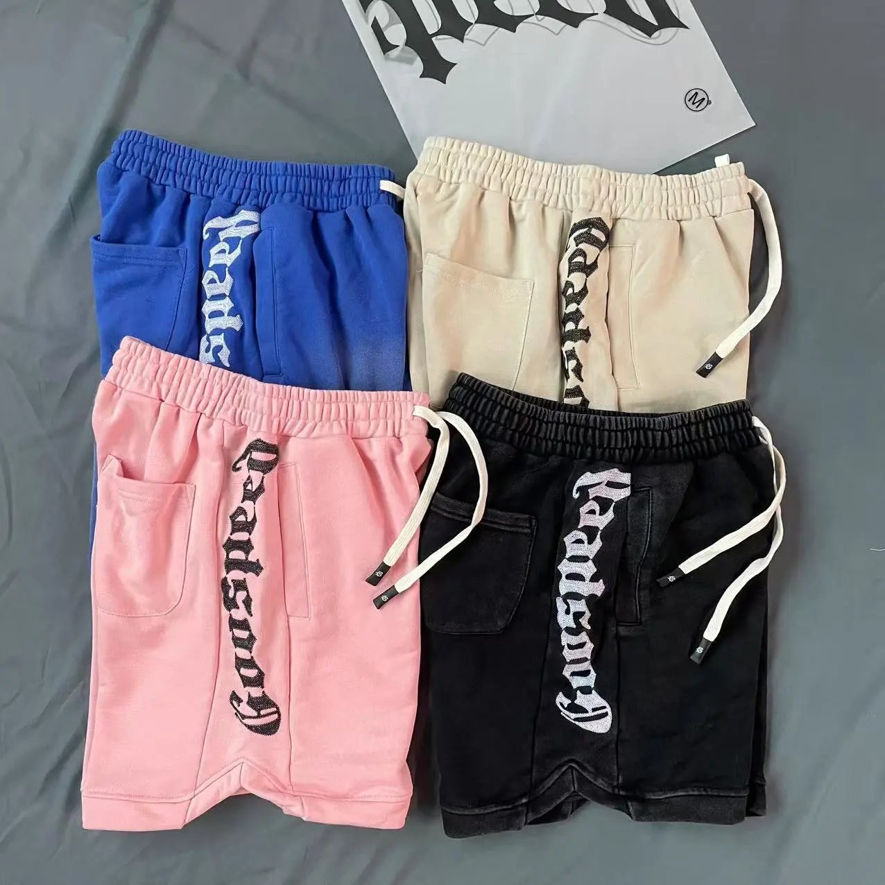 hA. Embroidered Script Shorts Blue - 14