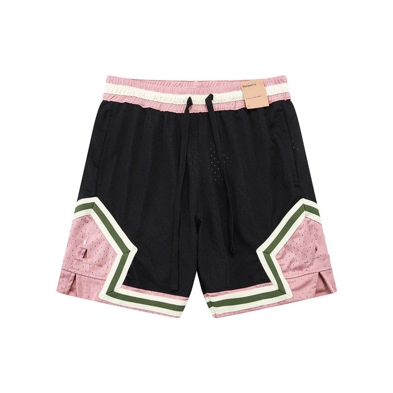Design Sporty Mesh Shorts Navy with Red Geometric Panels - 38
