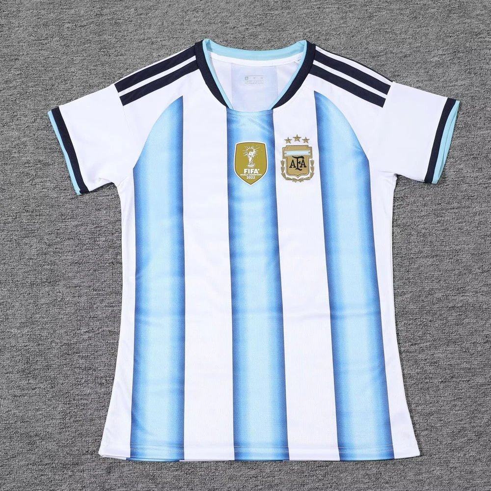 Design Argentina National Team 2022 World Cup Champion Home Jersey Blue and White Striped Jersey - 8