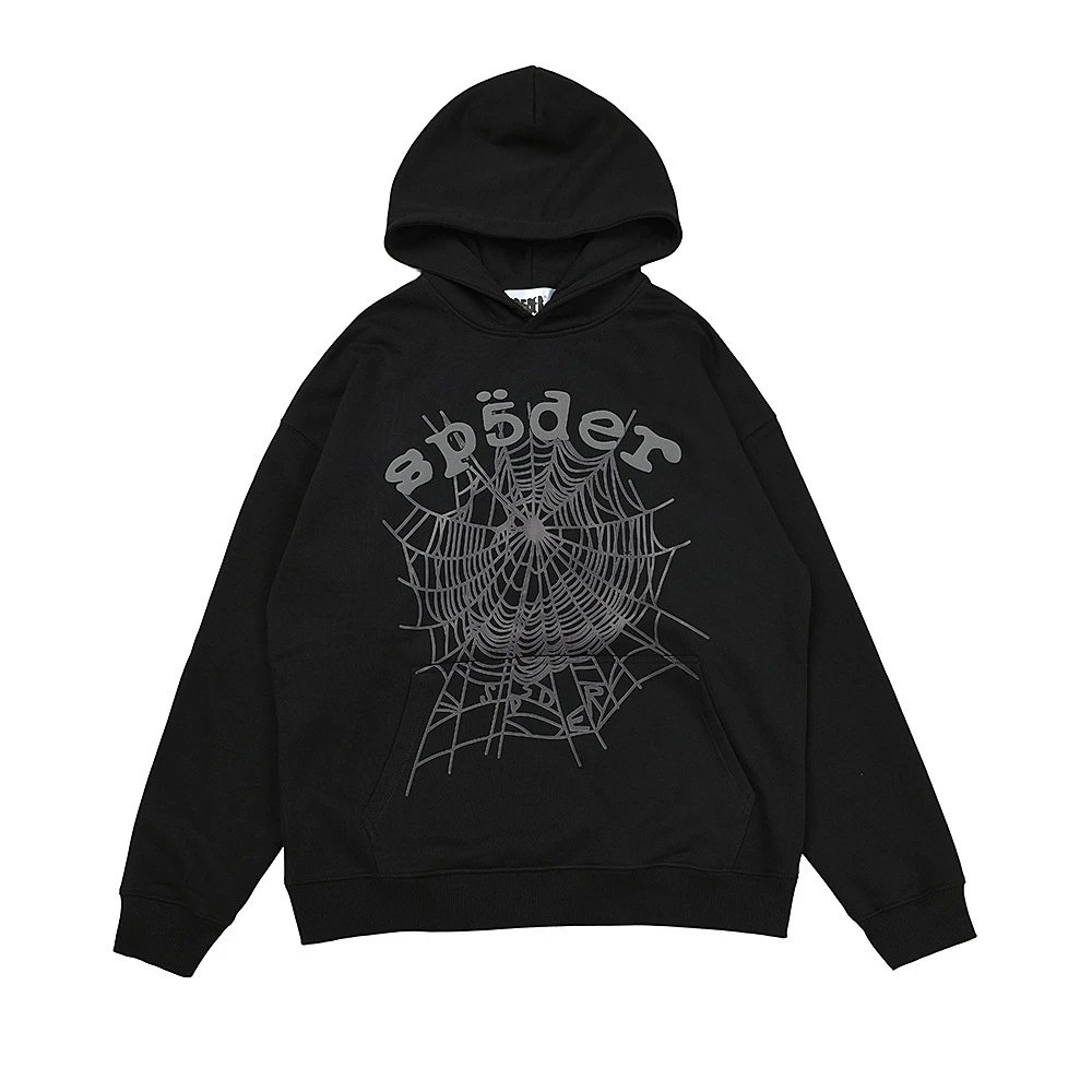 Spider Spider Web Rhinestone Embellished Black Hoodie - 4