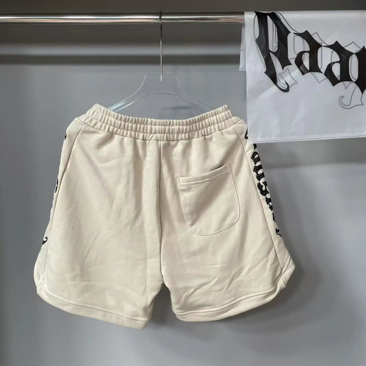 hA. Embroidered Script Shorts Blue - 18