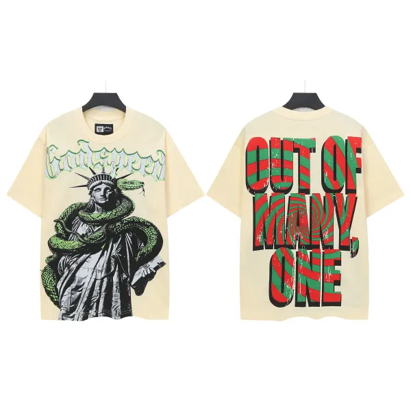 Godspeed Statue of Liberty Snake Print T-Shirt Beige - 1