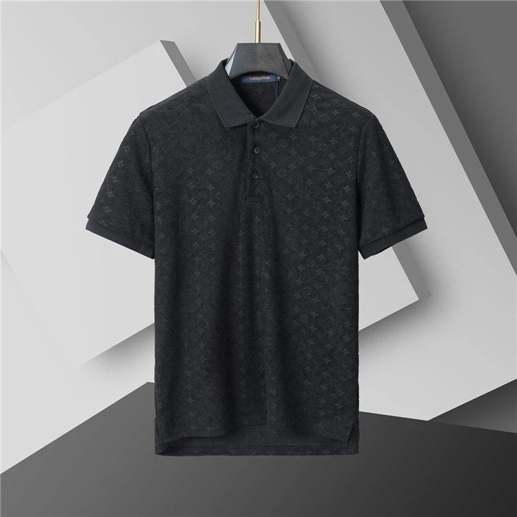 Unbranded Short-sleeve polo shirts with assorted logo and stripe designs — 444 black