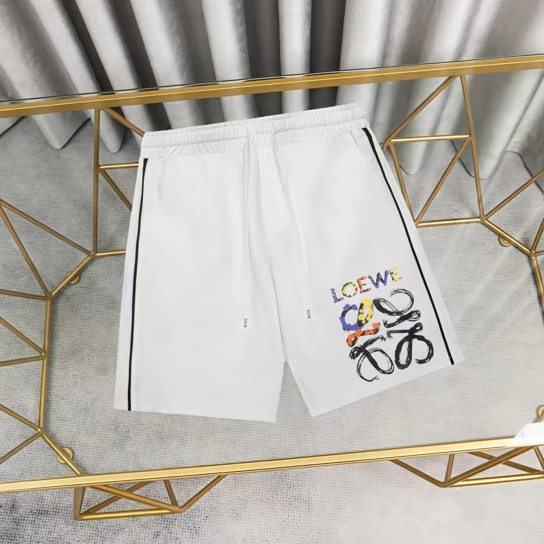 Loewe Logo Patch White Shorts with Black Stripe - 14