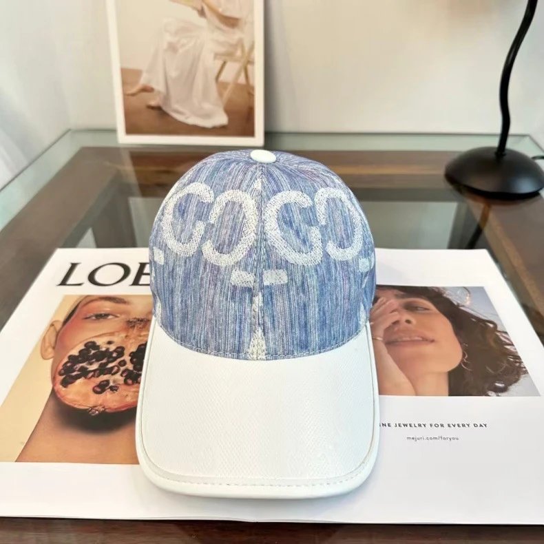 Gucci GG Embossed Leather Brim Baseball Cap Blue Multicolor - 3