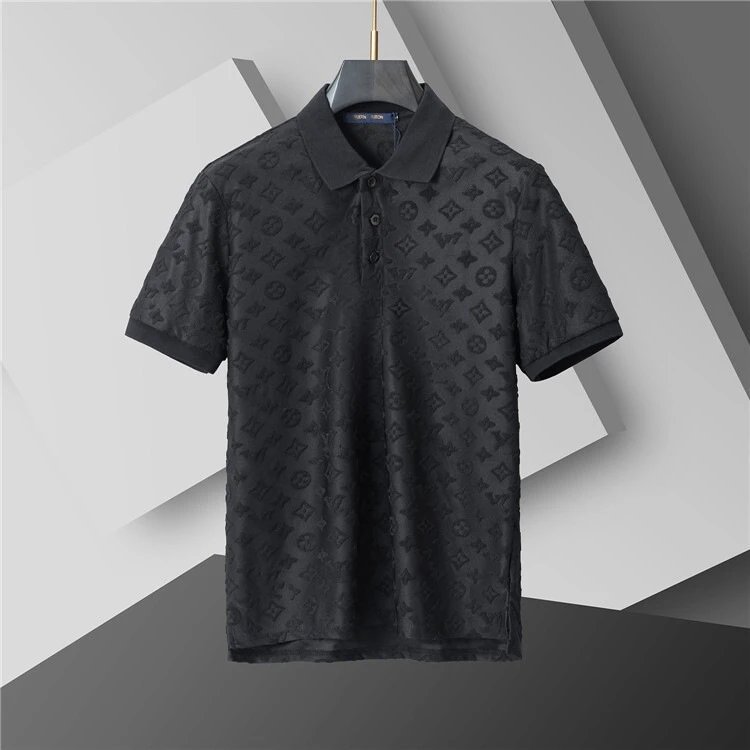 Unbranded Short-sleeve polo shirts with assorted logo and stripe designs — 449 black