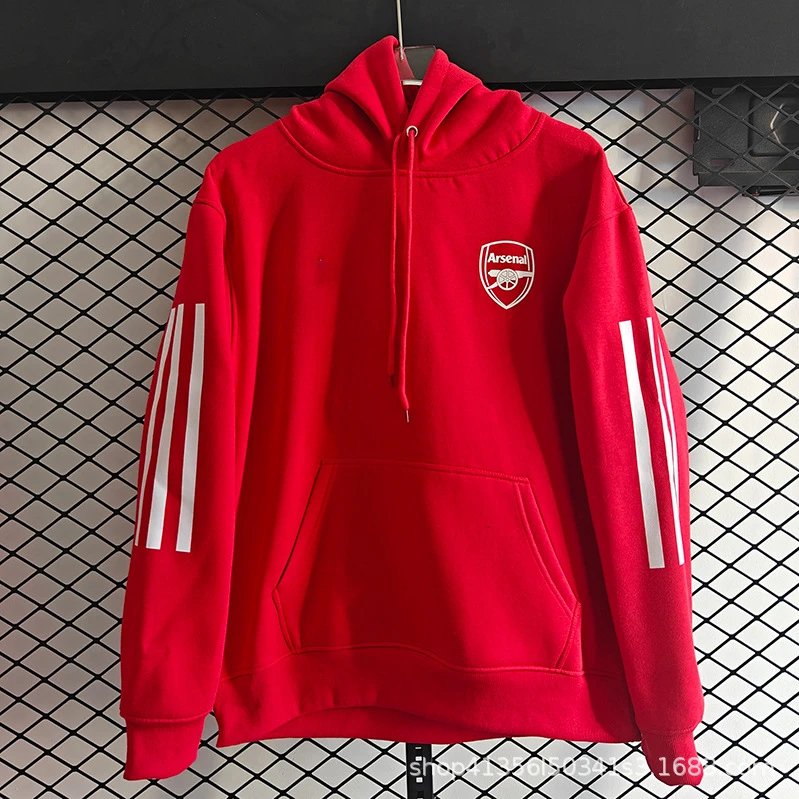 Arsenal FC Hoodie Red with White Stripes - 4