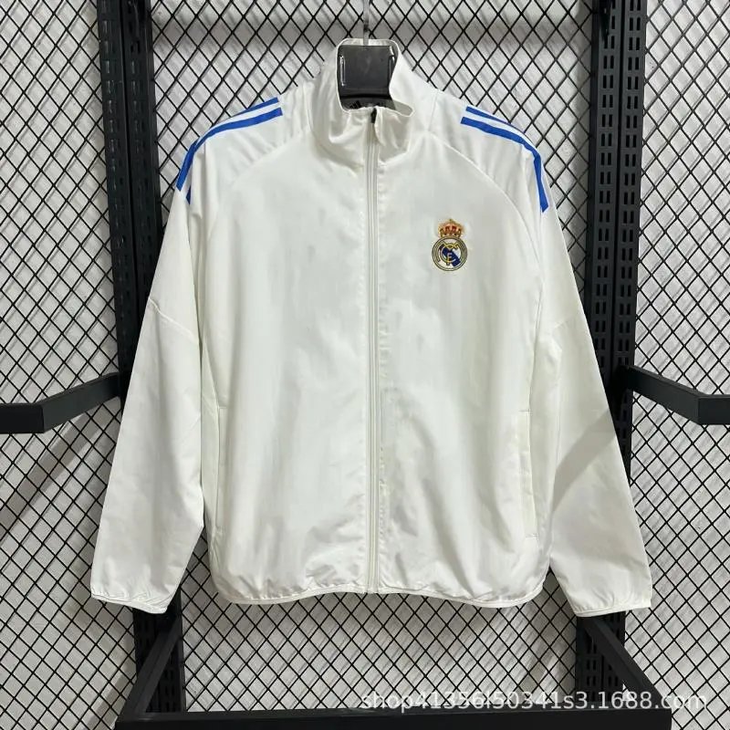 Chelsea Jackets Zip-Up Track Jacket — 2026 Real Madrid White Water-Resistant Training Jacket