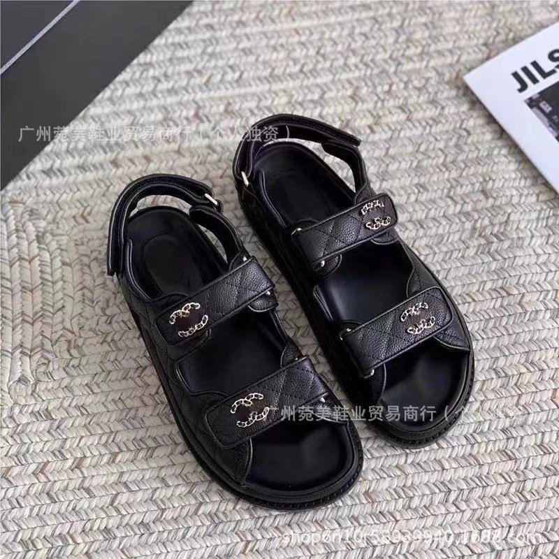 Chanel CC Logo Quilted Leather Sandals Black - 4