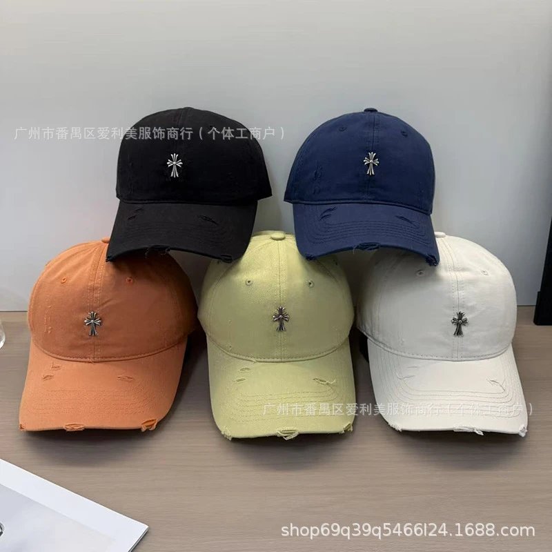 Chrome Hearts Distressed Cross Embroidered Baseball Cap Gray - 3