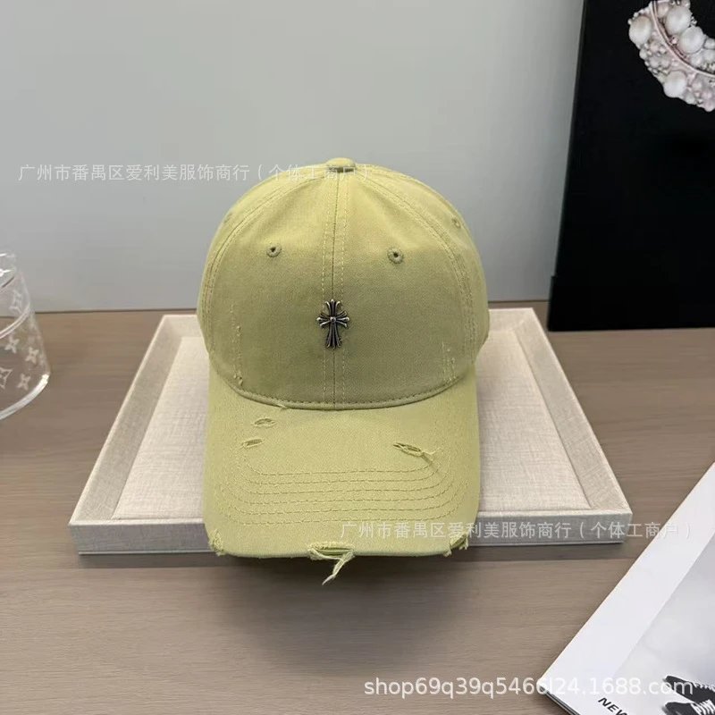 Chrome Hearts Distressed Cross Embroidered Baseball Cap Gray - 18