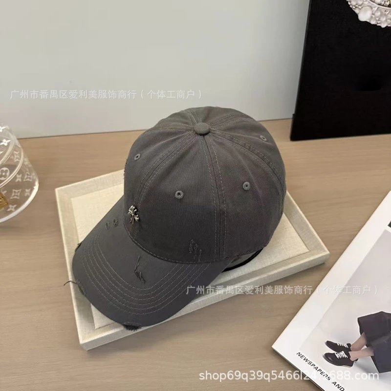 Chrome Hearts Distressed Cross Embroidered Baseball Cap Gray - 22