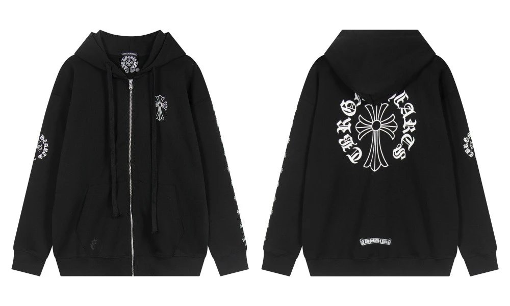 Chrome Hearts x The Rolling Stones White Hoodie with Blue Baroque Sleeve Print - 5