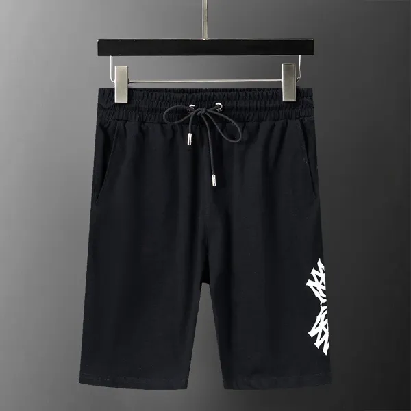 Design Graphic Print Drawstring Waist Shorts Black - 1