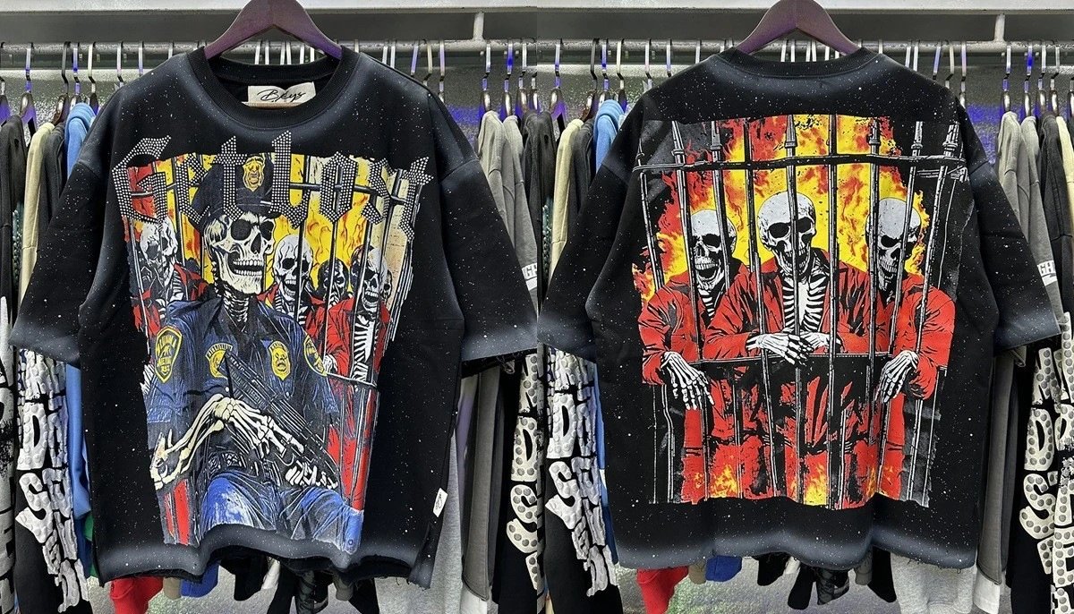 Design Bkys Punk Skull Graphic Oversized T-Shirt Black T-Shirts - 12