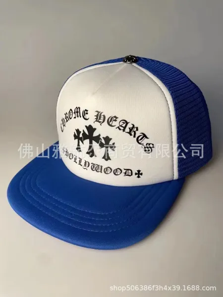 Chrome Hearts Hollywood Trucker Cap Blue and White Hats - 1
