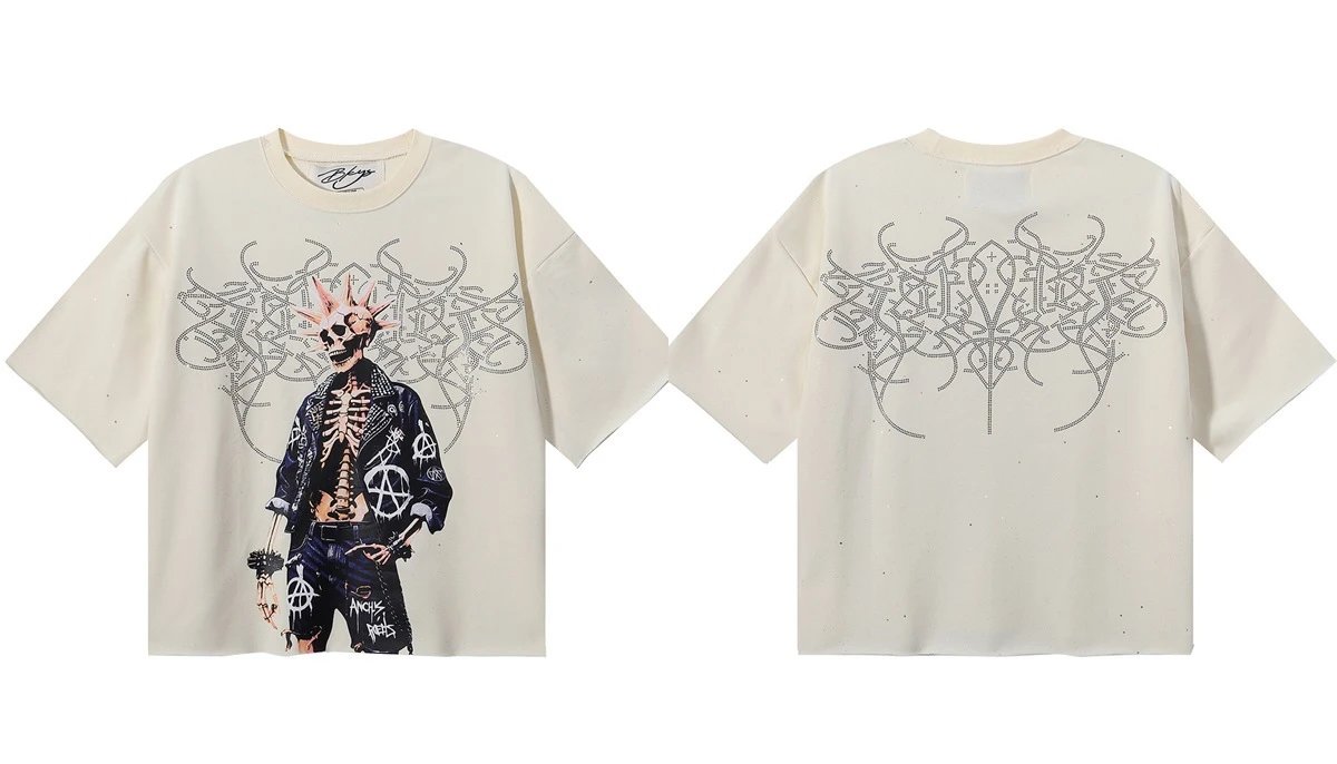 Design Bkys Punk Skull Graphic Oversized T-Shirt Black T-Shirts - 37