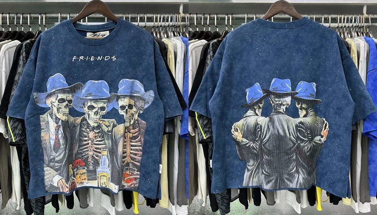 Design Bkys Punk Skull Graphic Oversized T-Shirt Black T-Shirts - 40